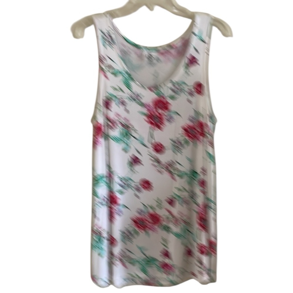 AGNES & DORA FLORAL PRINT TANK TUNIC TOP Size L  White Red Pink Turquoise Green - Picture 4 of 11